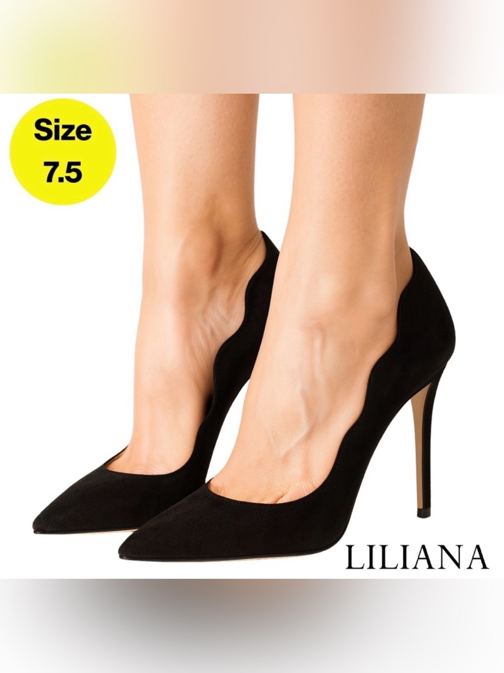 2/for $20 🪩 LILIANA Black Suede Curved Edge Stiletto Heels 🖤 (womens Size 7.5)